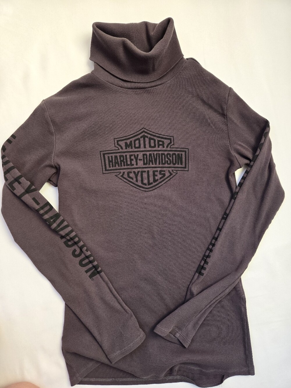 Harley-Davidson Women's Large Ribbed Turtleneck Top Dark Gray Stretch Motorcycle